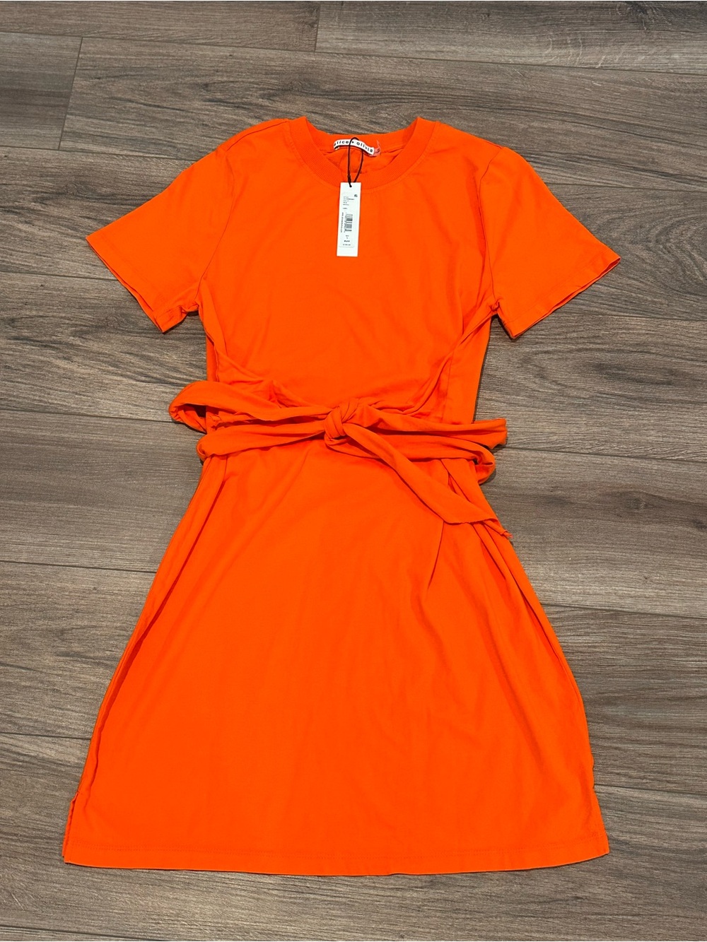 NWT! Alice + Olivia Evie Vibrant Orange Tie-Waist Dress Size Large - Picture 3 of 10